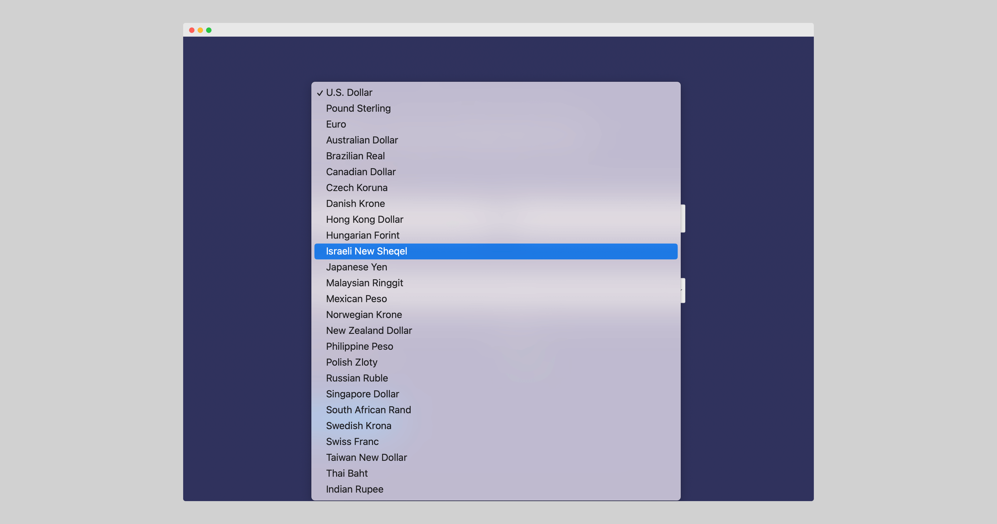 List of all suported currencies